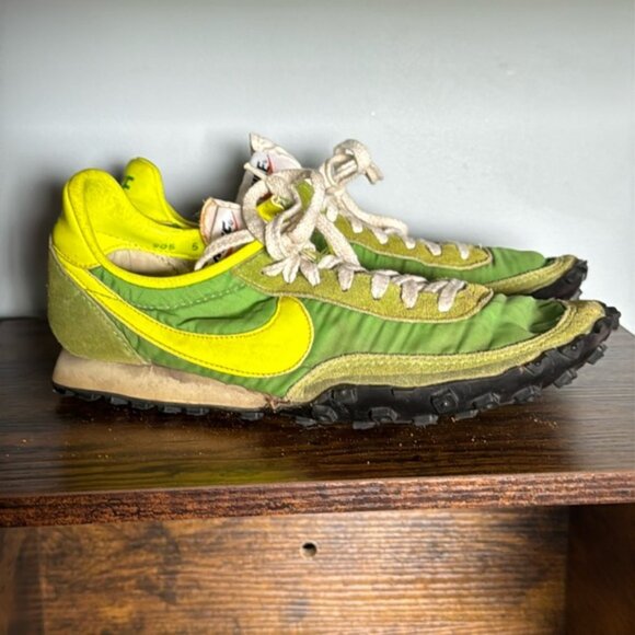 Vintage Nike Waffles Late 1970s/Early 80s MadeIn USA Green Yellow Size 5 - Picture 1 of 16